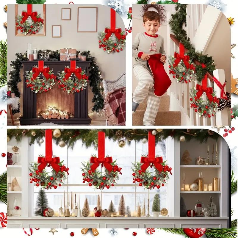 🎅Early Christmas Sale-🎄6-Pack Christmas Mini Window Wreaths with Ribbon Bows & Red Berries