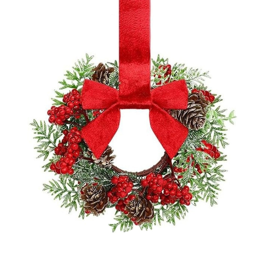 🎅Early Christmas Sale-🎄Christmas Mini Window Wreaths with Ribbon Bows & Red Berries