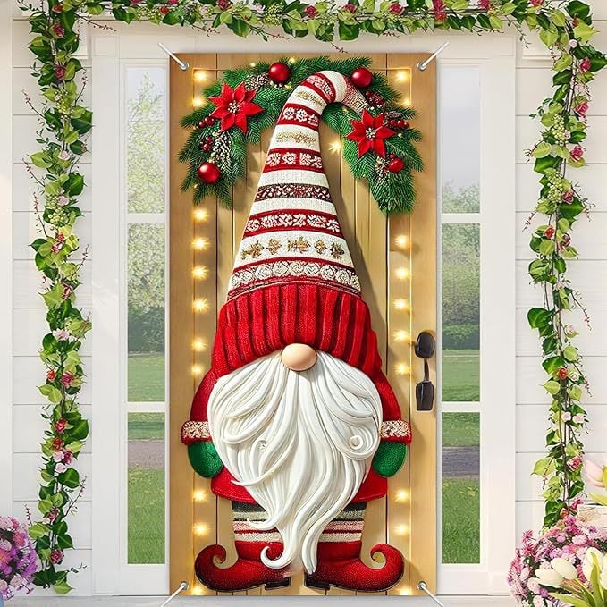 Christmas Elf Door Cover Decoration - Whimsical Holiday Door Wrap for Home, Party & Festive Decor